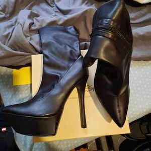 Public Desire Vegas Black Grain Pointed Stiletto Heeled Platform Ankle Boots